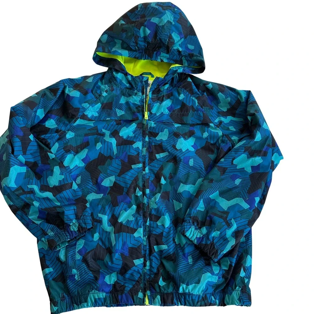 Gymboree‎ Boys Blue Geometric Camo Windbreaker Rain Jacket Mesh Lined L 10-12